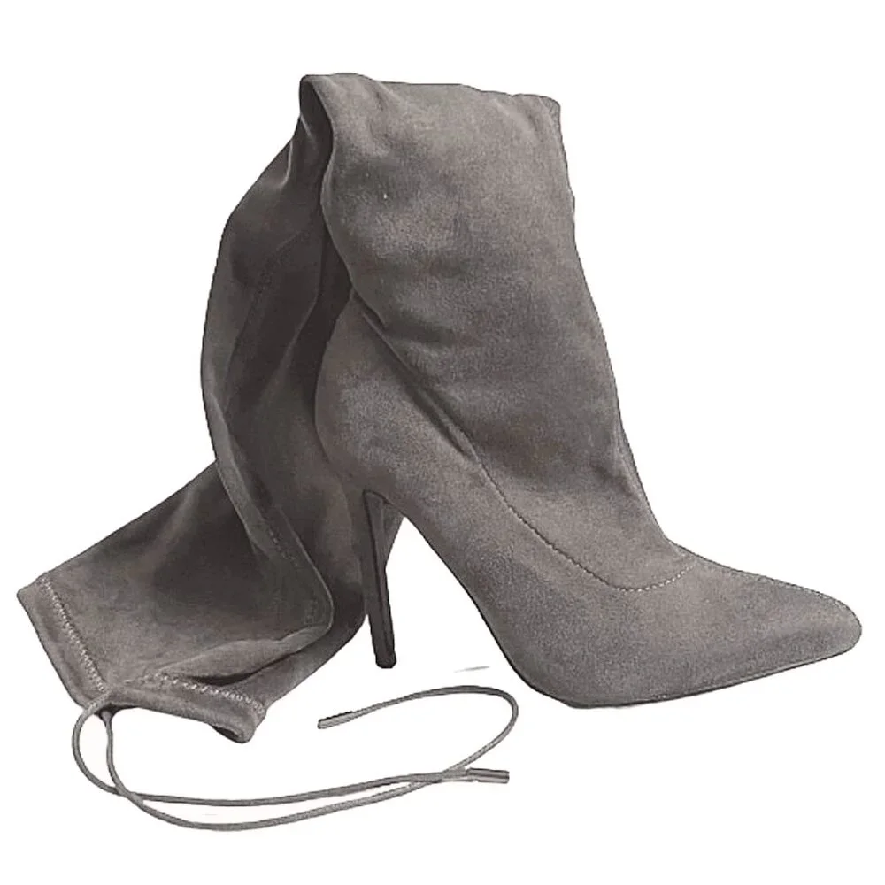 Pointed Toe Gray Over-the-Knee Stiletto Boots – Suede Finish Statement Style